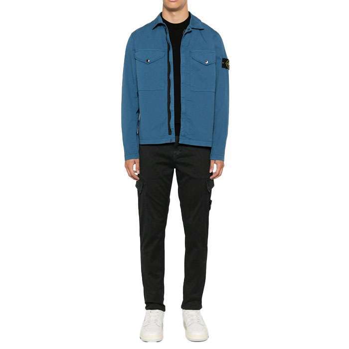 Рубашка голубая Stone Island Supima Cotton Twill Stretch TC Overshirt 