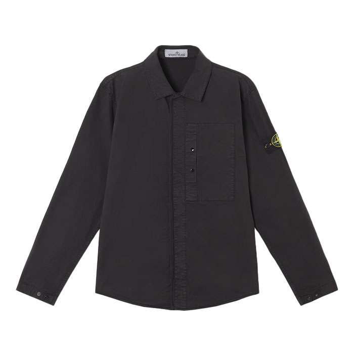 Рубашка черная Stone Island Supima Cotton Twill Stretch TC Overshirt 